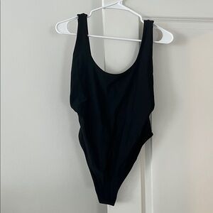 Aerie Black One Piece Scoop Back High Cut Swimsuit Size Large